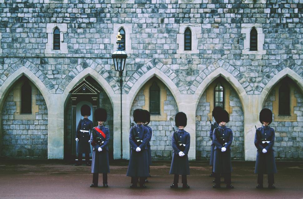 Free Image of Soldiers Standing in Front of Castle 