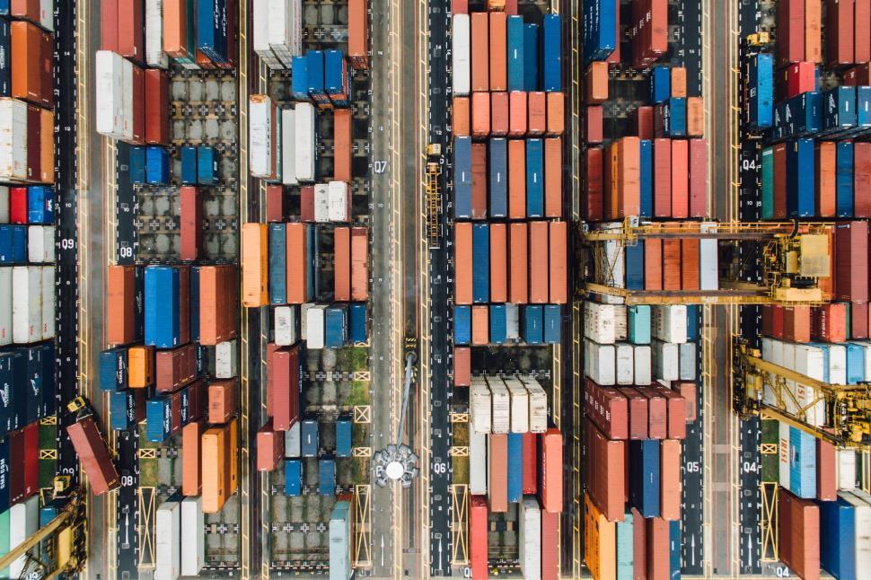 Free Image of Aerial View of Stacked Cargo Containers 