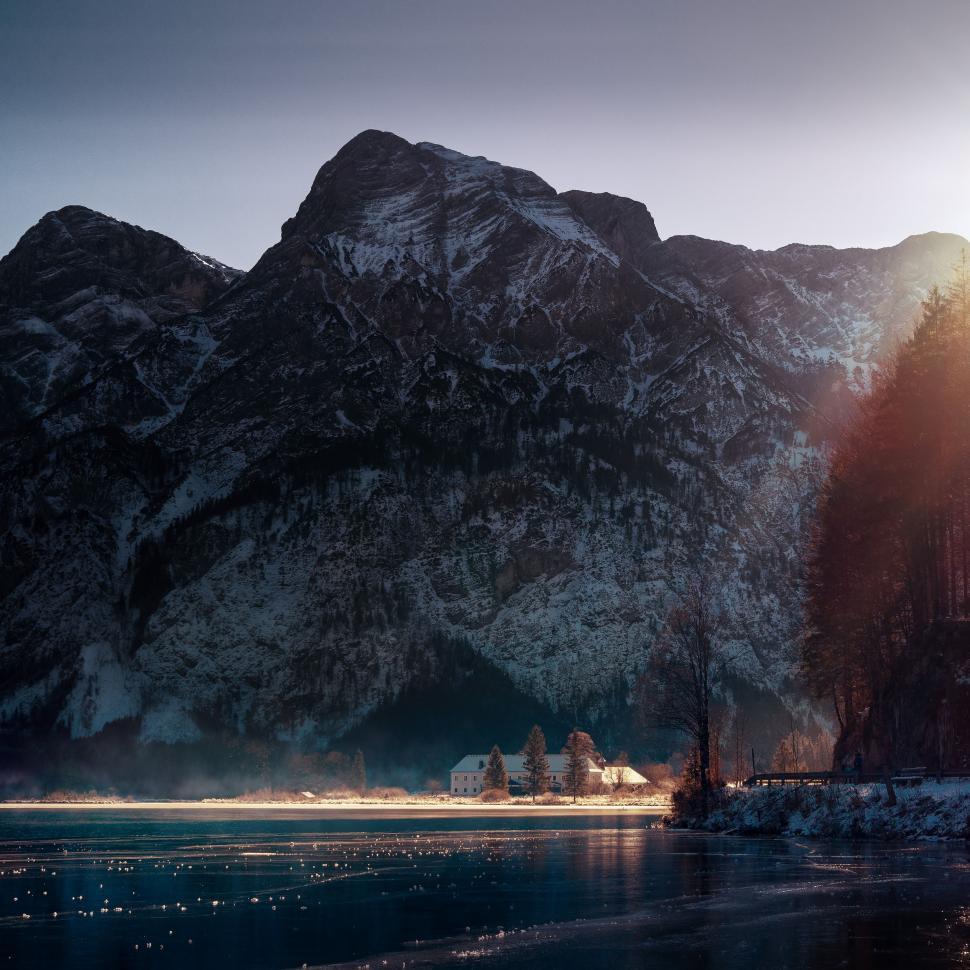 Free Image of Snowy Mountain and Lake Landscape 