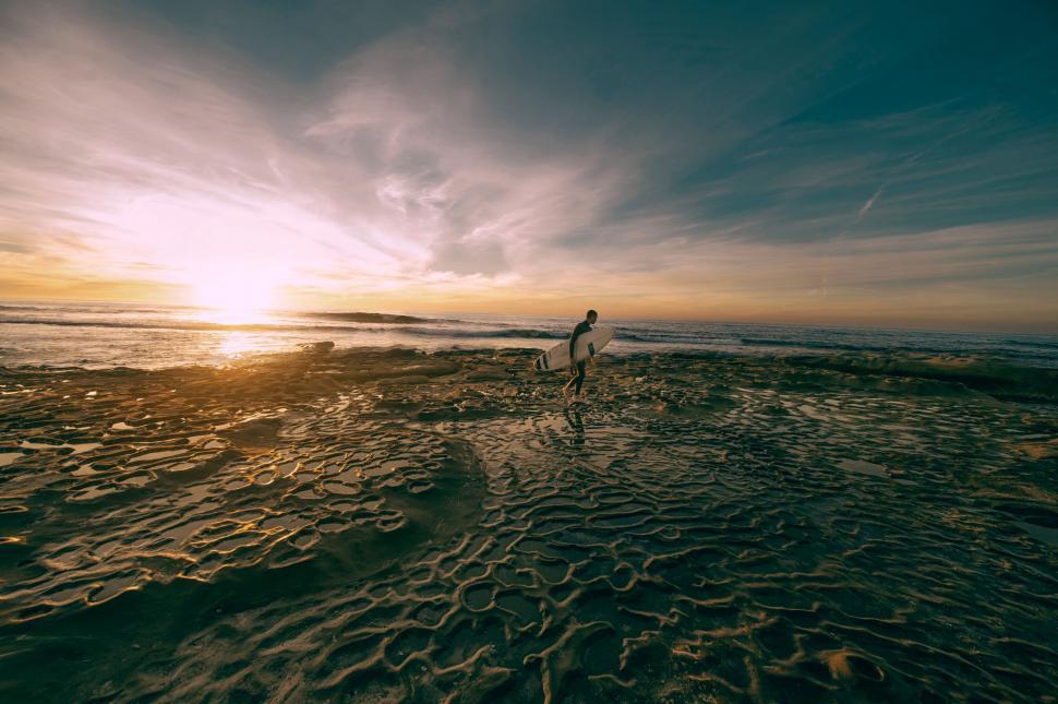Free Image of Person Walking on Beach With Surfboard 
