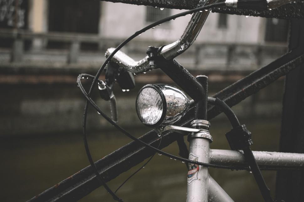 Free Image of Bicycle Handlebar Close Up With Building in Background 