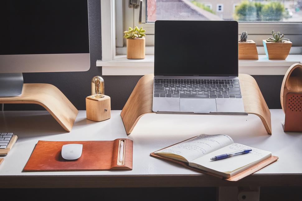 Free Image of Laptop Computer on Wooden Desk 
