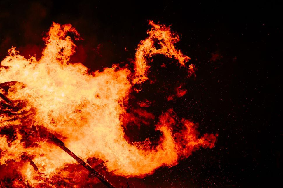 Free Image of Large Fire Burning in the Dark 
