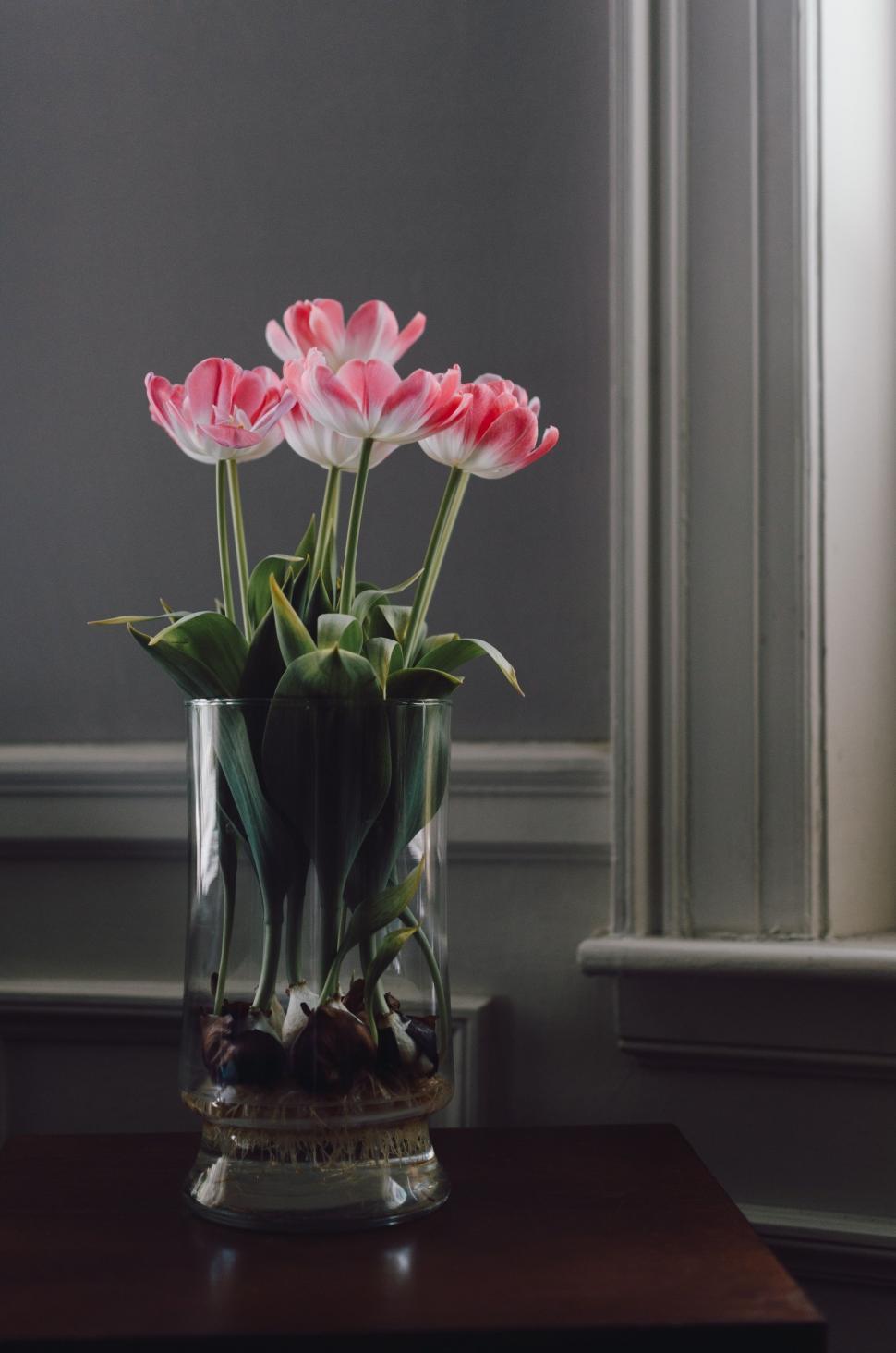 Free Image of Pink Flowers in Vase on Table 