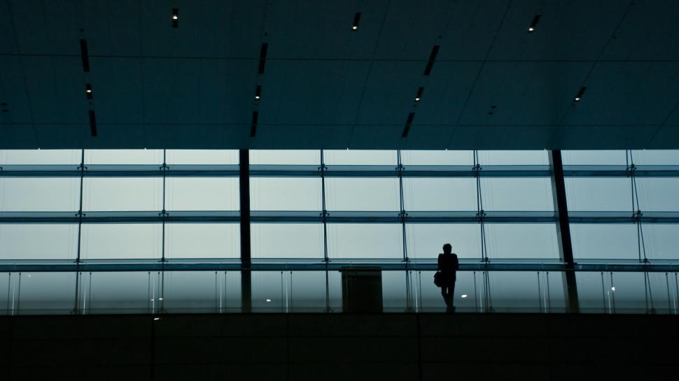 Free Image of Person Standing in Front of Large Window 