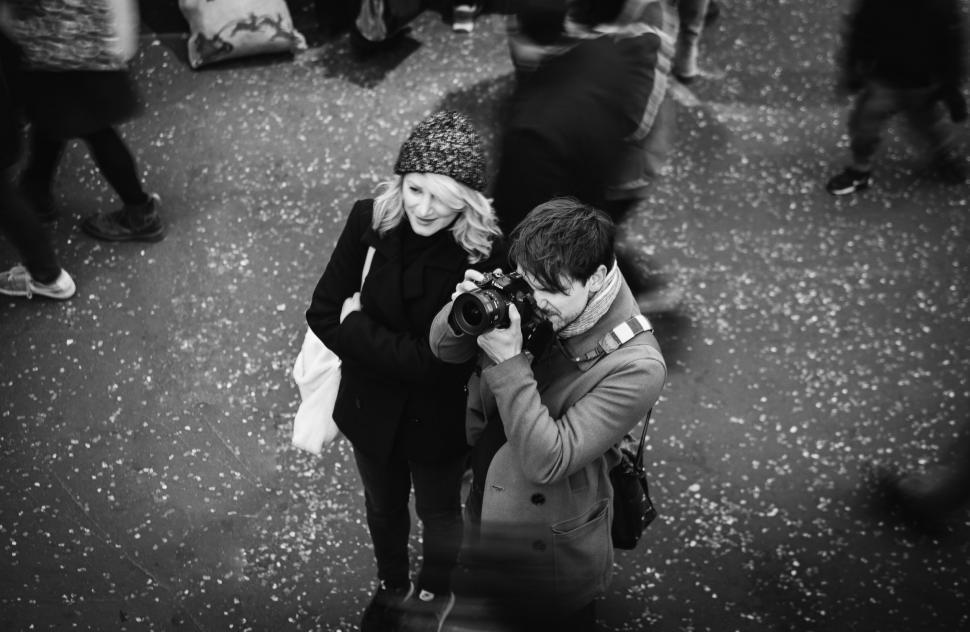 Free Image of Man and Woman Standing Together in Black and White 
