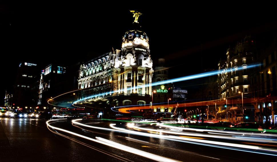 Free Image of City Street at Night With Clock Tower 