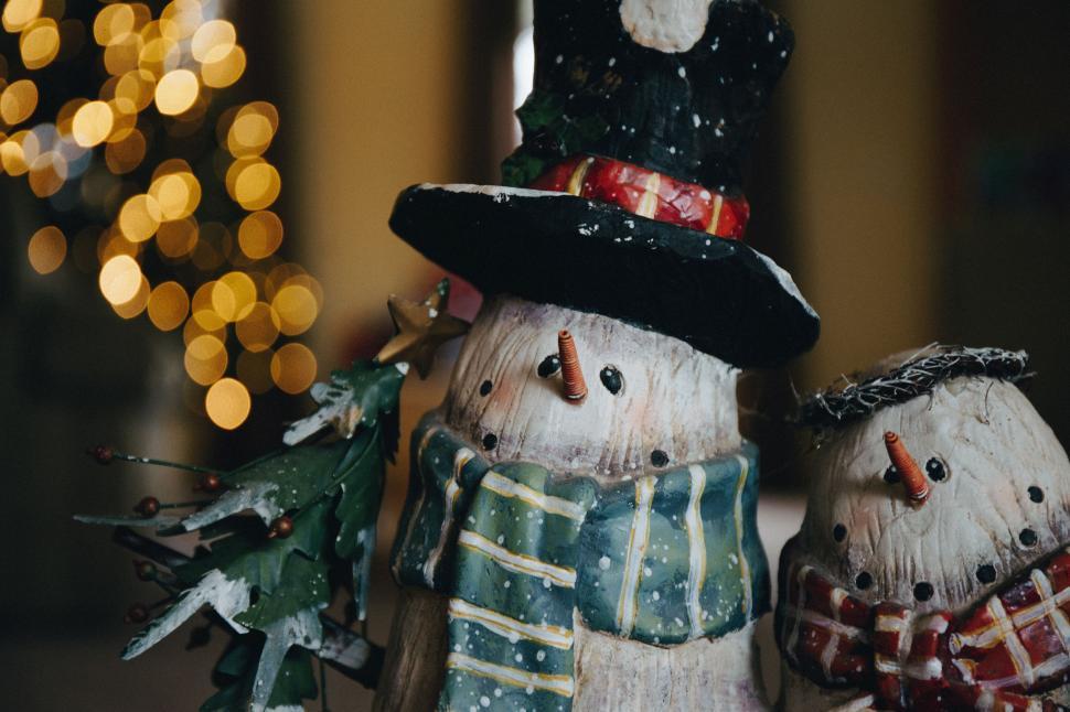 Free Image of Two Snowmen Standing Together 