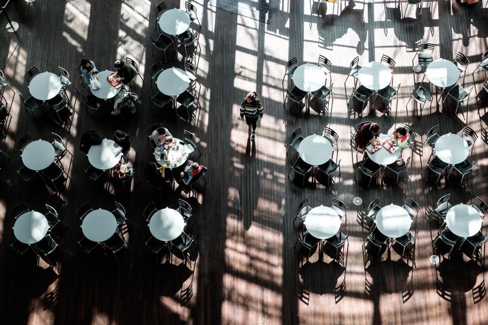 Free Image of Overhead View of a Dining Room Table and Chairs 