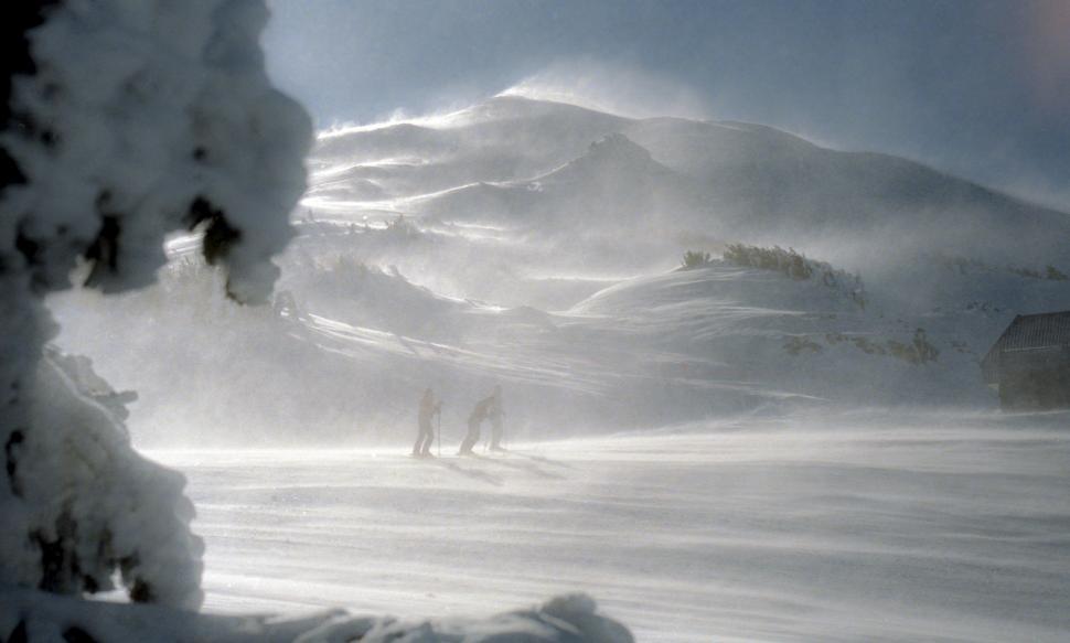 Free Image of Group of People Skiing Down Snow Covered Slope 
