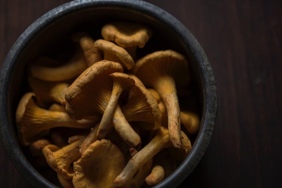 Free Image of Bowl Filled With Mushrooms on Wooden Table 