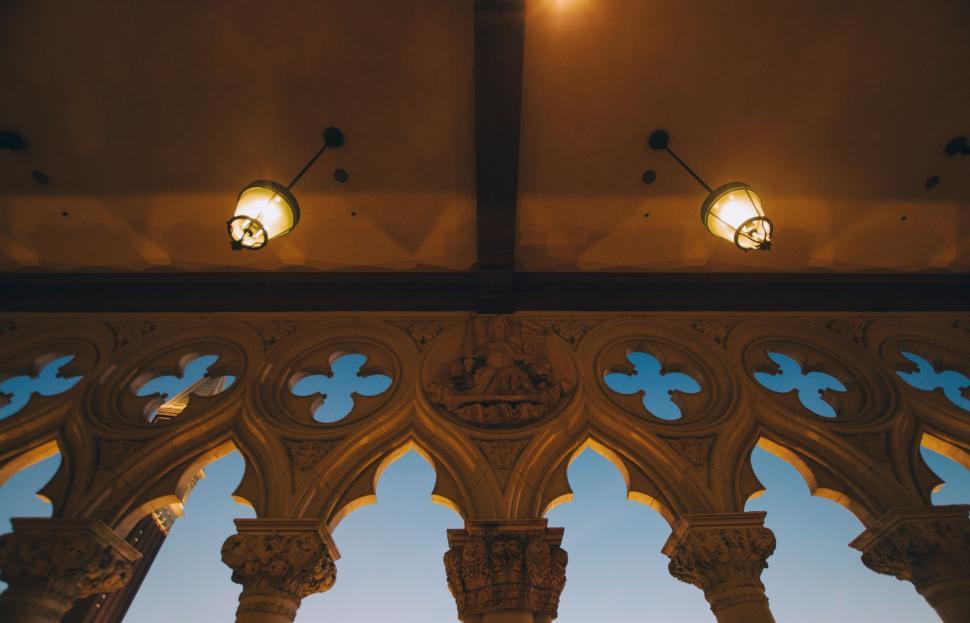 Free Image of Viewing the Ceiling of a Building Through a Window 