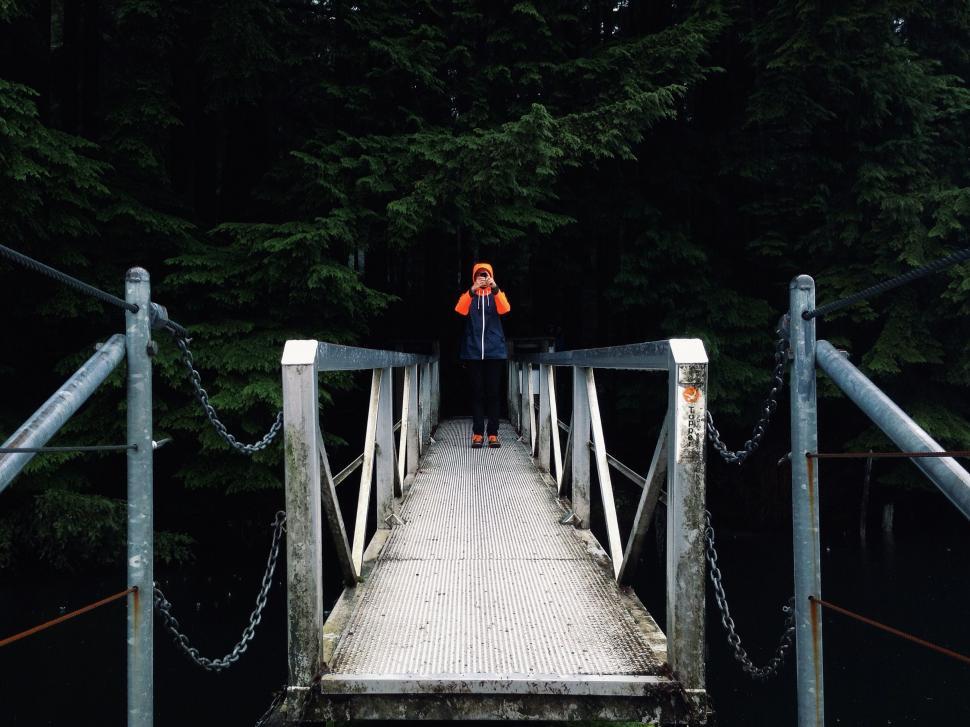 Free Image of Person Standing on Bridge in the Dark 