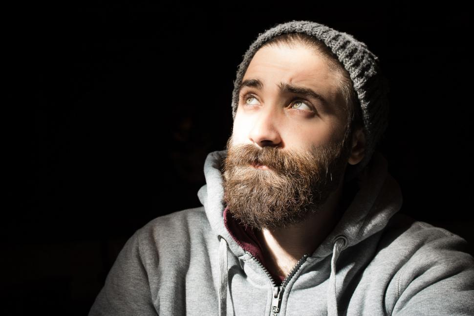 Free Image of Man With Beard Wearing Gray Hoodie 