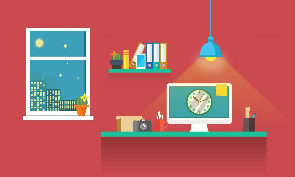 Free Image of Work Desk - Working Till Late - Illustration 