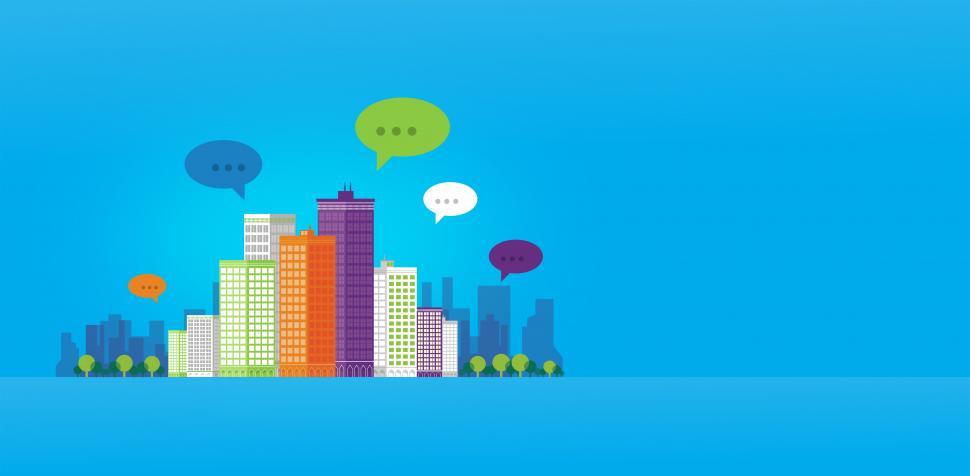 Free Image of People Communicating - Speech Bubbles Over the City - With Copys 