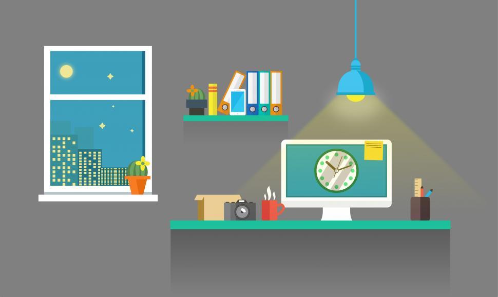 Free Image of Work Desk - Working Till Late - Illustration 