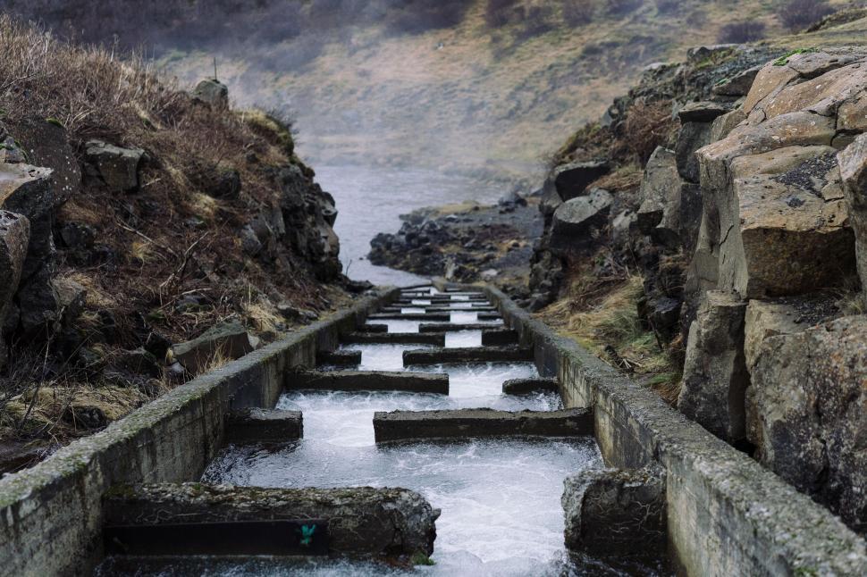 Free Image of Water Stream Flowing Through Rocky Hillside 