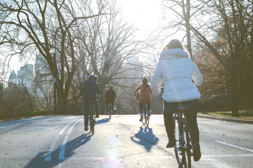 Free Image of Group of People Riding Bikes Down a Street 