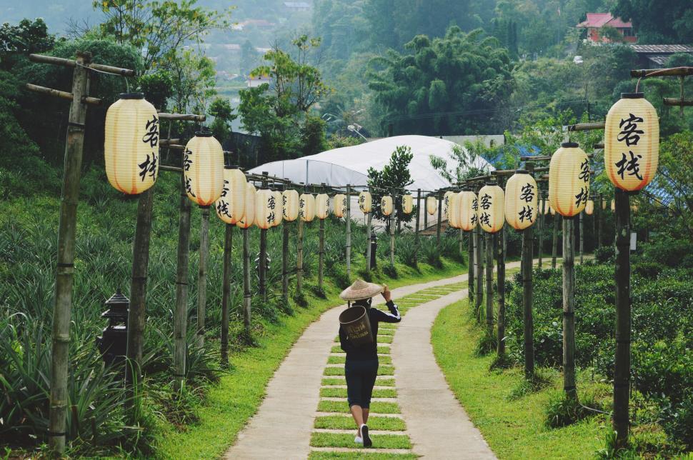 Free Image of Person Walking Down Path With Umbrella 
