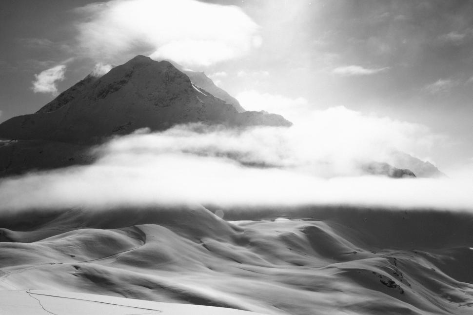 Free Image of Snow Covered Mountain in Black and White 