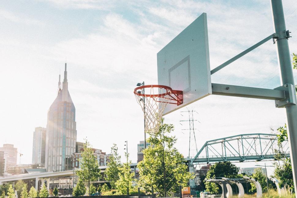 Free Image of Basketball Hoop With City View 