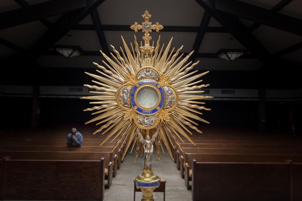 Free Image of Gold and Blue Clock in a Church 