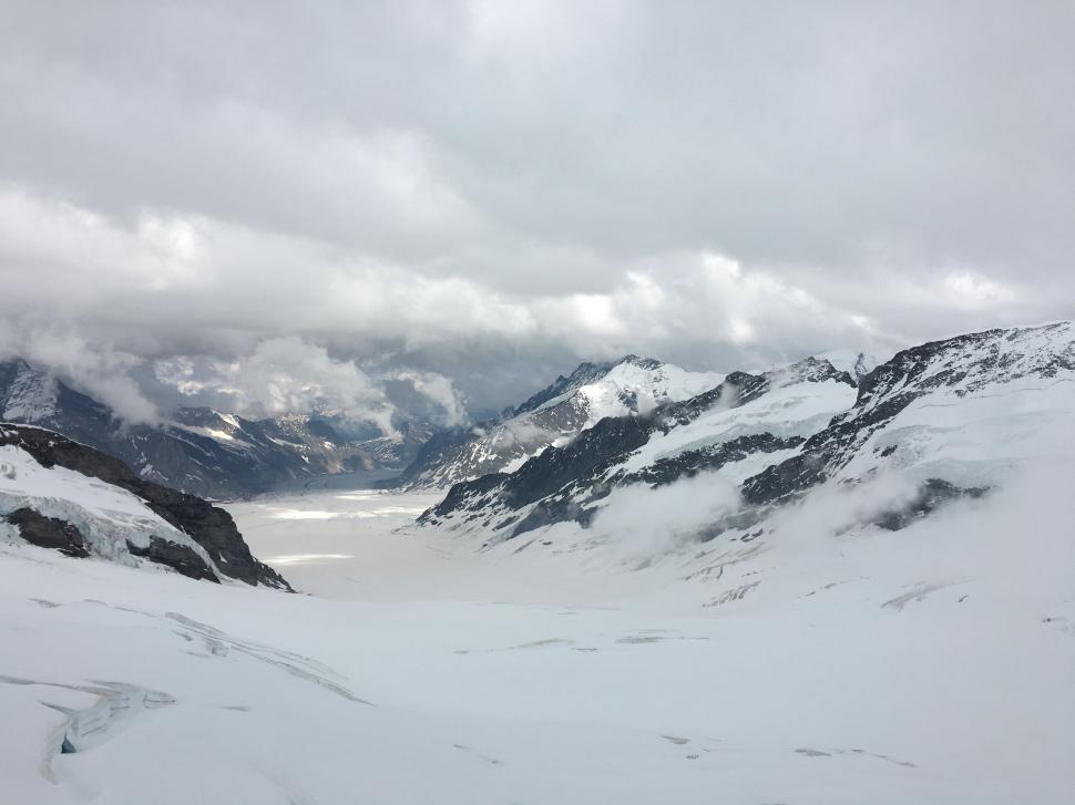 Free Image of Snow Covered Mountain Range With Clouds in the Sky 