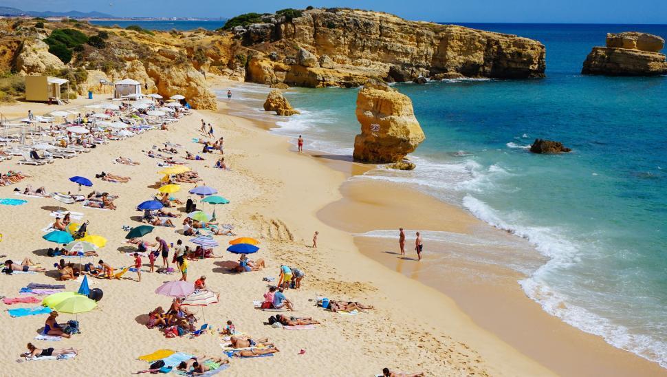 Free Image of Crowded Beach With Umbrellas 