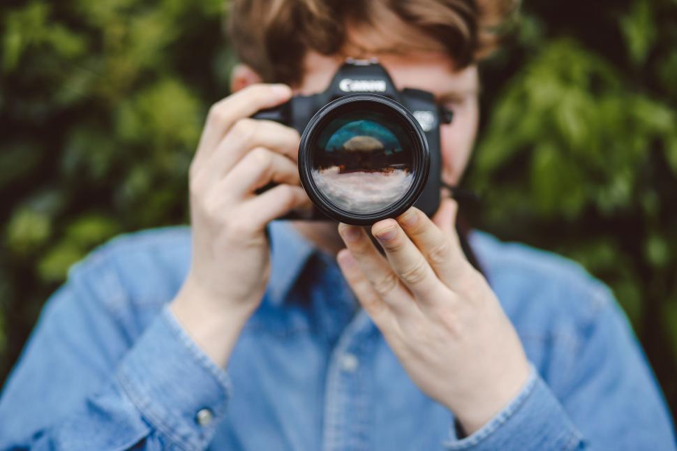 Free Image of Man Holding Camera Up to Face 