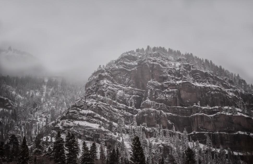 Free Image of Snow-Covered Mountain in Black and White 