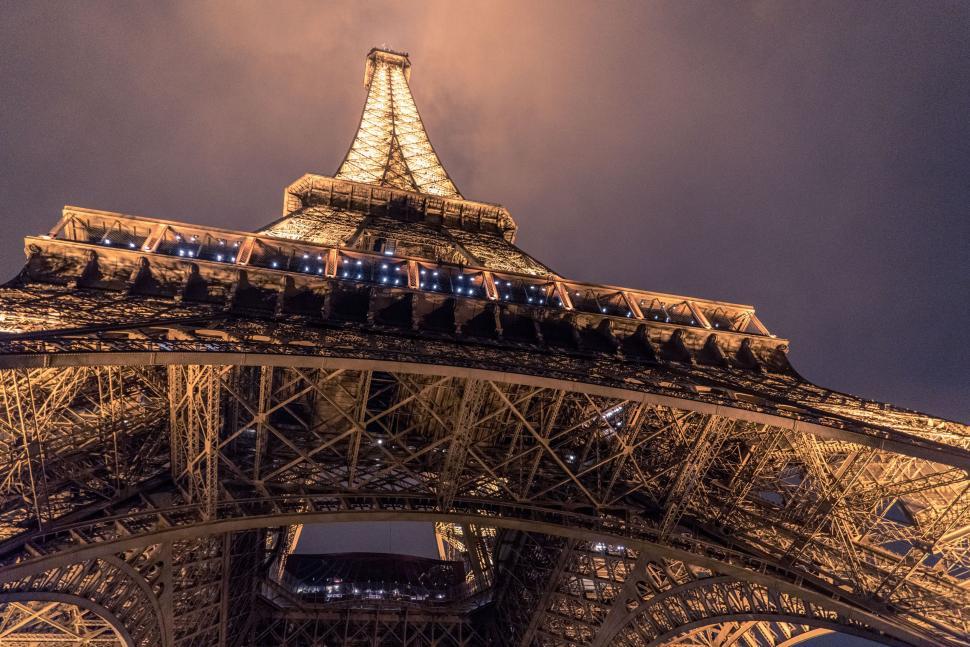 Free Image of The Illuminated Top of the Eiffel Tower at Night 