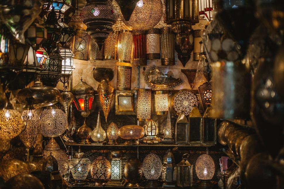 Free Image of Array of Hanging Lights in Store 