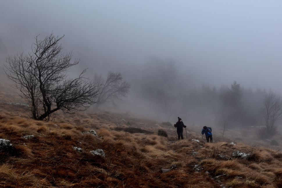 Free Image of Group of People Standing on Top of Grass-Covered Hillside 