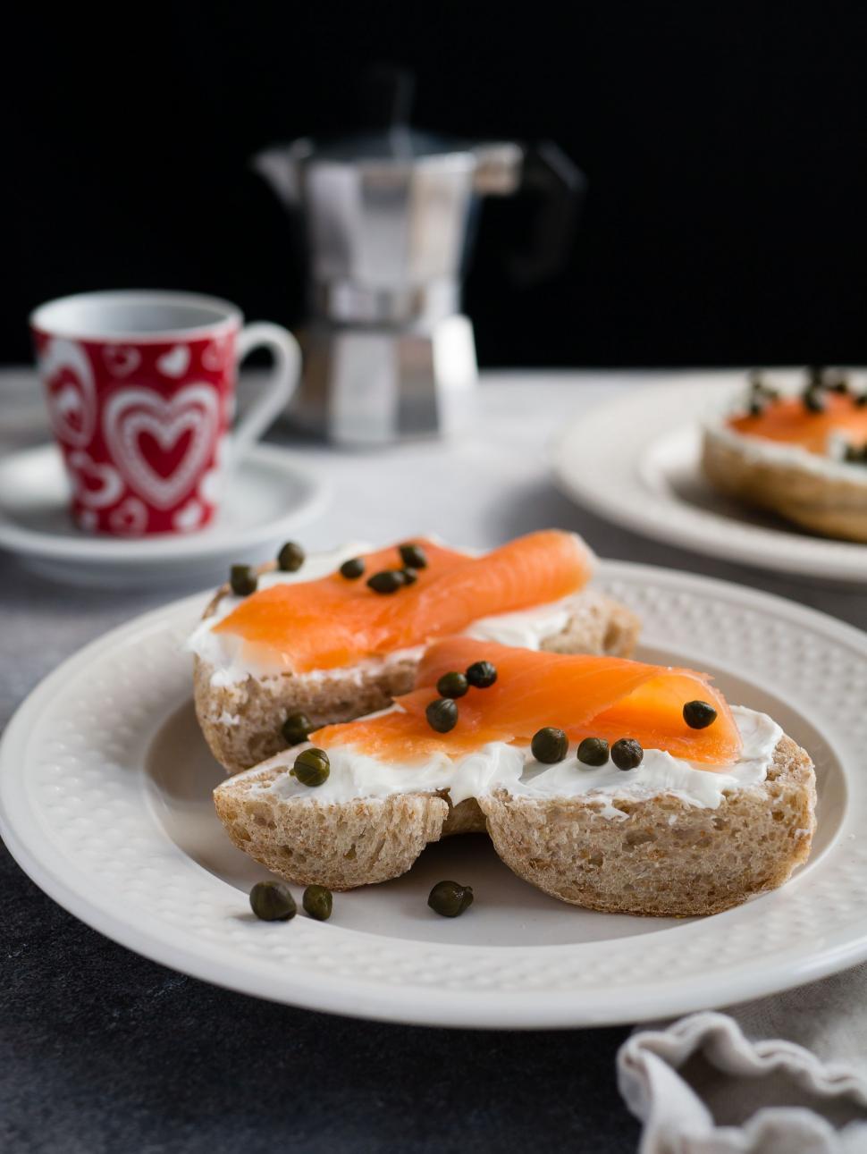 Free Image of Plate of Food and Cup of Coffee on Table 