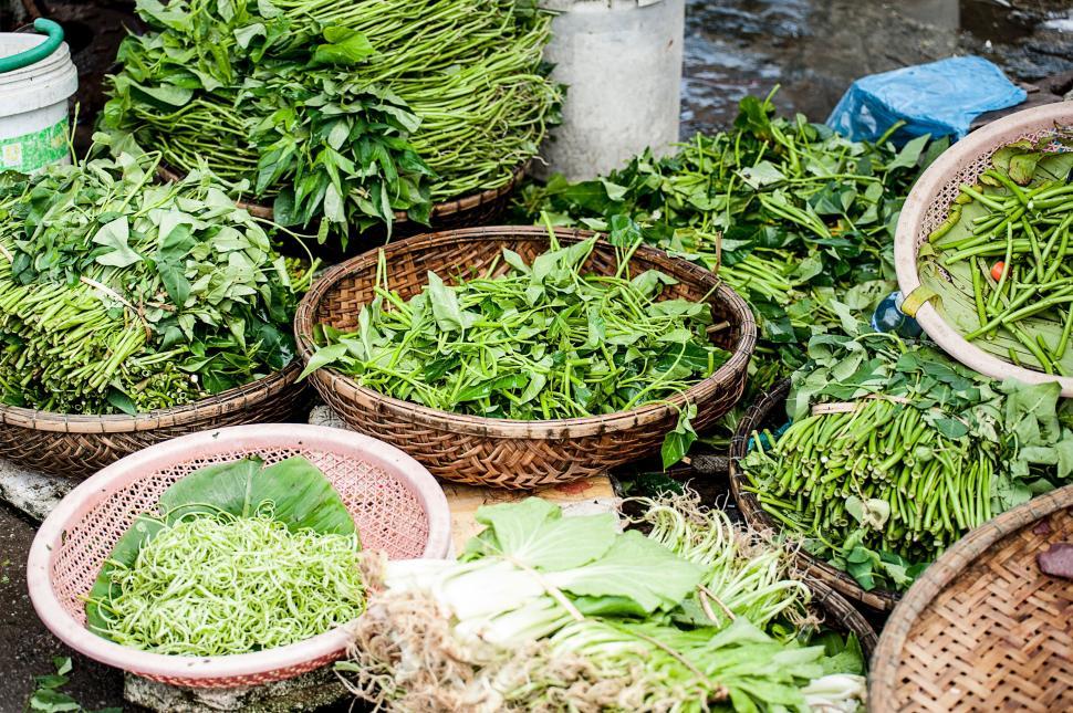 Free Image of Baskets Filled With Green Vegetables on Table 