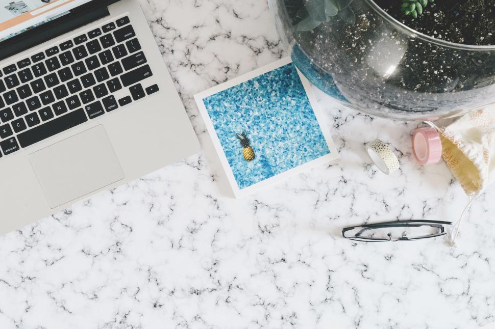 Free Image of Laptop Computer on Marble Desk 