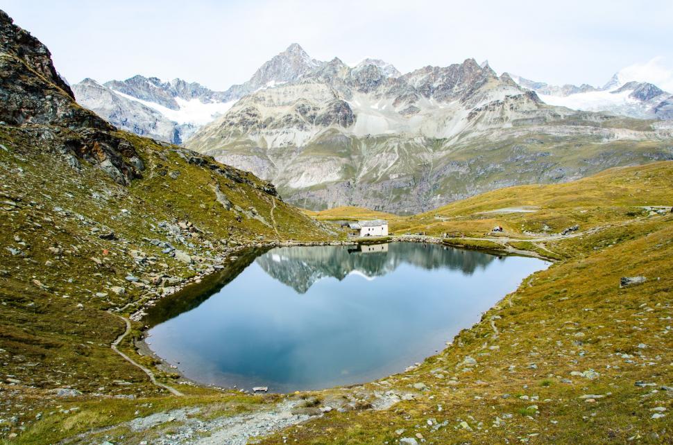 Free Image of Small Lake Amidst Mountain Range 