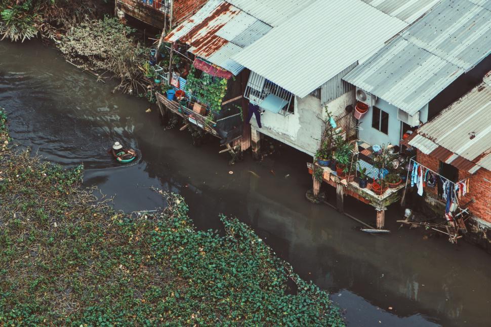 Free Image of Aerial View of House on River 