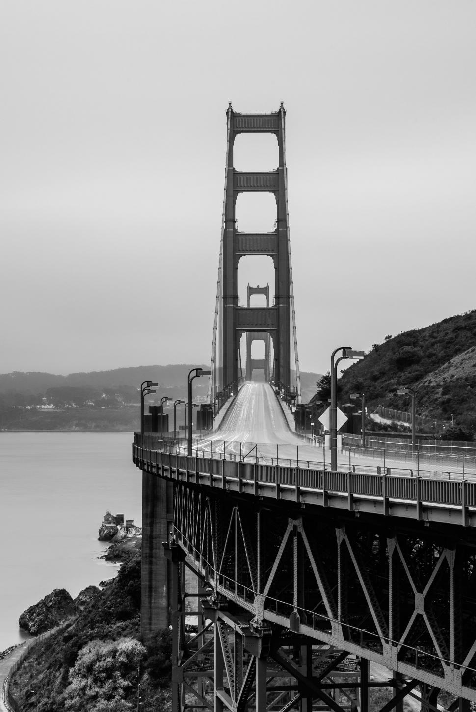 Free Image of Black and White Photo of the Golden Gate Bridge 