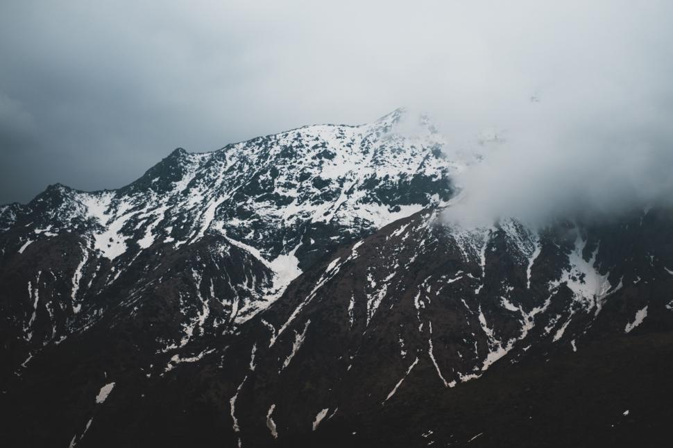 Free Image of Snow Covered Mountain in Black and White 