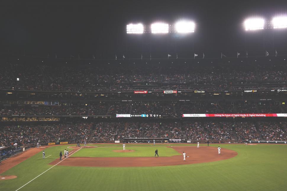 Free Image of Baseball Game in Progress at Stadium 