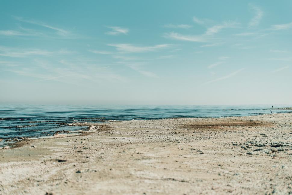 Free Image of Sandy Beach by the Ocean Under Blue Sky 