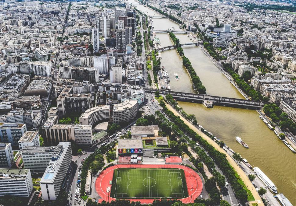 Free Image of Aerial View of City With River Flowing Through 