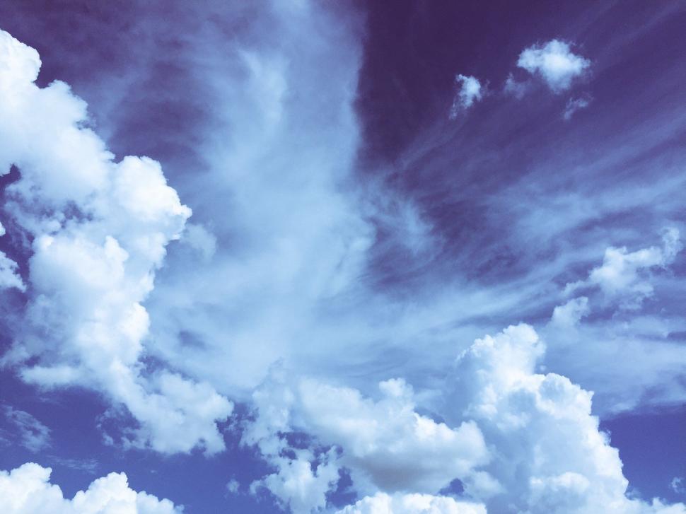 Free Image of Plane Flying in Blue Sky With White Clouds 