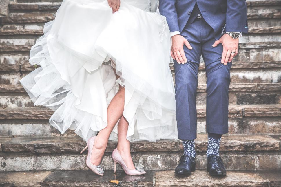 Free Image of Bride and Groom in Wedding Attire 