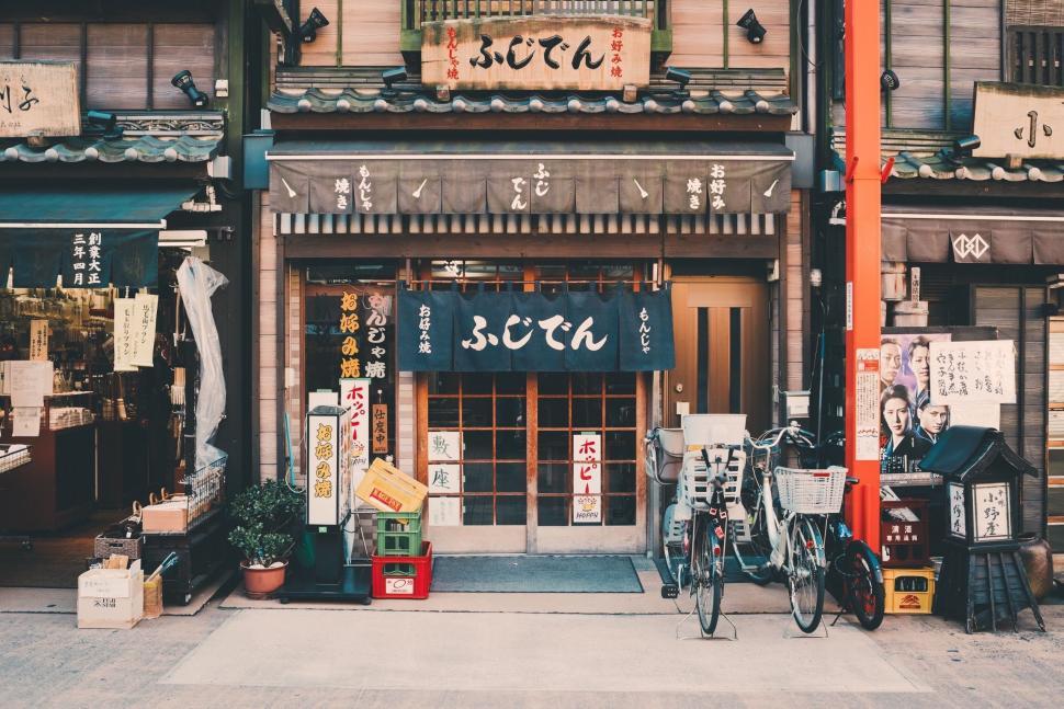 Free Image of Bicycles Parked Outside Store Front 