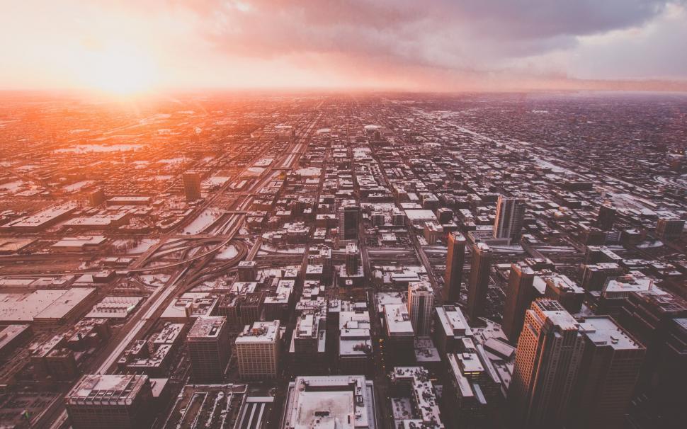 Free Image of Aerial View of City at Sunset 