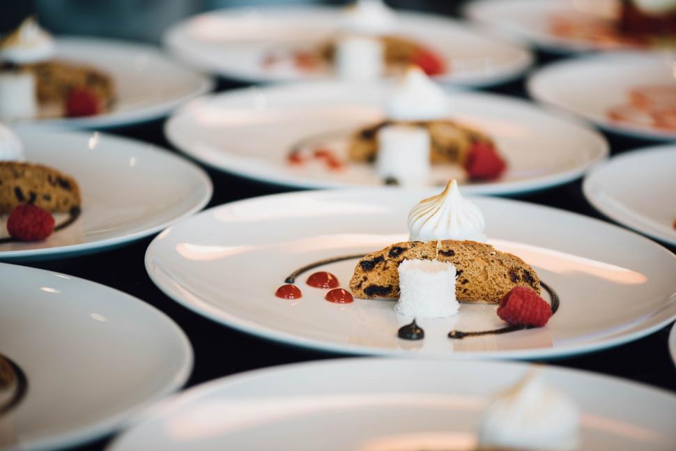 Free Image of Table Set With White Plates of Delicious Desserts 