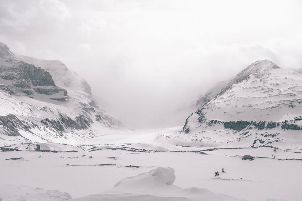 Free Image of Snow Covered Mountains in Black and White 
